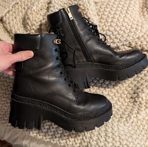 Black Leather Platform Boots